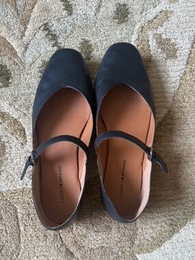 Lucky Brand Black Leather Mary Jane Flats with Adjustable Strap